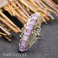 Ornate vintage silver plated adjustable ring with seven purple amethyst-like stones - Adjustable Open / Amethyst