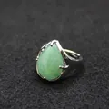Adjustable waterdrop-shaped ring featuring a large green aventurine stone inlay - Aventurine Jade