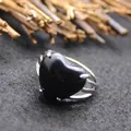 Anello in agata nera a forma di cuore con fascia in stile barocco color argento - Agata nera