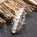 Adjustable snowflake stone open ring in antique silver finish for women - Adjustable Open / White Crystal