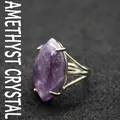Large marquise-cut amethyst stone ring with adjustable silver-tone band - Adjustable Open / Amethyst
