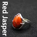 Teardrop shaped red jasper stone adjustable open ring in polished silver-tone finish - Red Jasper