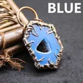 Collana con ciondolo a fetta di agata blu naturale con cornice in stile rame antico - Collana con pendente blu