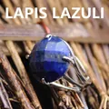 Exklusiver offener Ring mit einem facettierten tiefblauen Lapislazuli-Edelstein - Einstellbar Offen / Lapislazuli (aljylR872)