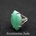 Adjustable silver ring featuring a large marquise-cut green aventurine gemstone inlay - Adjustable Open / Aventurine Jade