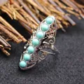 Vintage bohemian style adjustable silver ring featuring multiple turquoise stones - Adjustable Open / Turquoise