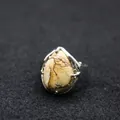 Vintage style teardrop shaped natural stone adjustable open ring for women jewelry gift - Picture Jasper