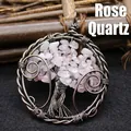 Handmade Rose Quartz Tree of Life wire wrapped pendant for necklaces - Tree of Life Style / Rose Quartz (Antique Bronze)