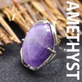Exquisite vintage style adjustable silver ring featuring a large oval purple amethyst gemstone - Adjustable Open / Amethyst