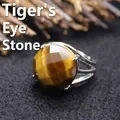 Facettierter runder brauner Tigerauge Edelsteinring mit verstellbarem Silberband - Einstellbar Offen / Tigerauge (aljylR872)