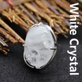 Large oval white crystal ring with adjustable silver-toned band - Adjustable Open / White Crystal