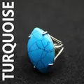 Large marquise-shaped blue turquoise stone ring with adjustable silver band - Adjustable Open / Blue Turquoise