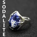 Elegant waterdrop shaped blue sodalite ring with a silver adjustable open band setting. - Blue Sodalite