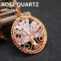 Handmade wire-wrapped tree of life pendant featuring natural pink rose quartz chips. - Tree of Life Style / Rose Quartz (Rose Gold Tone)