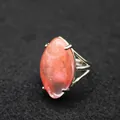 Simple adjustable silver ring featuring a large oval watermelon red crystal stone - Adjustable Open / Watermelon red