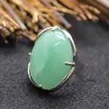 Adjustable silver-toned ring featuring a large oval green aventurine jade stone - Adjustable Open / Aventurine Jade