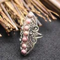 Vintage silver adjustable ring with pink rhodonite stones and ornate filigree - Adjustable Open / Rhodonite