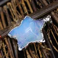 Exquisite star-shaped iridescent opal pendant necklace with jagged silver edge detail - Star Opal Pendant (Silver Edge)