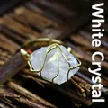 Anello retrò fatto a mano in filo d'oro con cristallo di quarzo bianco per donna - Aperto Regolabile / Cristallo di Rocca (Oro)