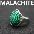 Statement teardrop malachite ring featuring a bold green striped stone in silver - Malachite