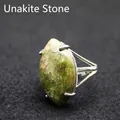 Elegant adjustable open ring featuring a polished oval green Unakite stone setting - Adjustable Open / Unakite