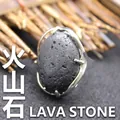 Oversized adjustable lava rock ring with silver-plated claw setting - Adjustable Open / Lava Stone