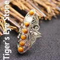 Vintage bohemian style silver adjustable ring with yellow tiger eye stone beads - Adjustable Open / Tiger's Eye