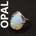 Teardrop shaped opalite stone ring with silver-tone finish and adjustable band - Opal