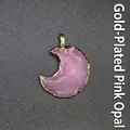 Crescent moon pendant with pink opal stone and gold plated edge - Moon Pink Opal Pendant (Gold Edge)