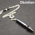 Natural black obsidian arrow-shaped crystal pendulum with a silver chain for divination tool - Obsidian
