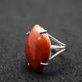 Minimalist adjustable ring featuring a large oval red jasper stone in silver setting - Adjustable Open / Red Jasper