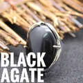 Bold vintage style adjustable open ring featuring a large polished oval black onyx gemstone - Adjustable Open / Black Agate
