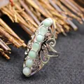 Bohemian silver hollow filigree ring with seven round green aventurine jade stones - Adjustable Open / Aventurine Jade