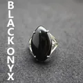 Elegant adjustable silver ring featuring a large polished marquise-shaped black onyx gemstone - Adjustable Open / Black Agate