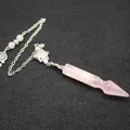 Elegant rose quartz arrow pendulum with silver hexagonal star chain - Rose Quartz