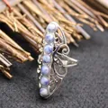 Vintage bohemian hollow silver-plated open ring featuring natural blue spot jasper stones - Adjustable Open / Blue Spot Jasper