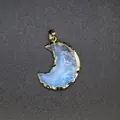 Elegant moon-shaped opalite pendant with a textured gold-plated edge for DIY necklaces - Moon Opal Pendant (Gold Edge)