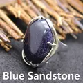 Statement oversized adjustable ring with a sparkling oval blue goldstone gemstone - Adjustable Open / Blue Sandstone