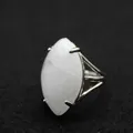 Large statement marquise white turquoise stone adjustable open ring in silver finish - Adjustable Open / White Crystal