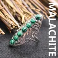 Bohemian style silver plated ring featuring green malachite stone beads, adjustable - Adjustable Open / Malachite