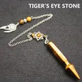 Natural polished tiger eye stone crystal pendulum with Merkaba star and charms - Tiger's Eye