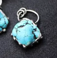 Irregular natural blue turquoise stone pendant with vintage silver finish. - Pendant Only (Without Chain)