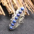 Vintage silver-tone hollow ring with 7 blue lapis lazuli stones, adjustable band - Adjustable Open / Lapis Lazuli