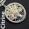 Handmade vintage Tree of Life circular pendant necklace with yellow citrine gravel stones - Pendant Only (No Chain) / Citrine