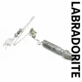 Labradorite crystal pendulum accessory with Star of David and dreamcatcher charms on chain - Flash Stone (Labradorite)