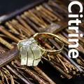 Anello vintage con cristallo di citrina grezza e design artigianale in filo d'oro da donna - Aperto Regolabile / Cristallo di Limone (Oro)