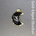 Elegant crescent moon shaped black obsidian pendant with detailed gold plated edge - Moon Obsidian Pendant (Gold Edge)