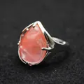 Large teardrop-shaped adjustable ring with translucent watermelon red stone for women - Watermelon red