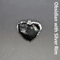 Personalized heart-shaped black obsidian pendant with an irregular silver metallic edge - Heart Obsidian Pendant (Silver Edge)