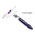 Natural purple agate crystal pendulum with silver chain, hexagram charm and dreamcatcher - Purple Agate